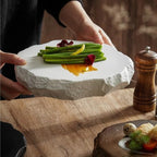 Camping Plates White Special-Shaped Ceramic Stone Pattern Western Dinner Plate Flat Plate Tray Dish Plate Hotel Restaurant Hotel Cold Dish Tableware Decorative Plate(B)
