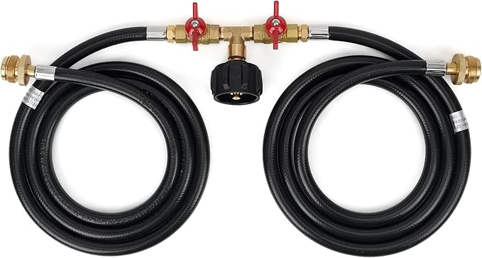 Stanbroil 5 Feet Propane Hose with QCC1 / Type1 Fitting, 2 Way Y Splitter Hose with Shut Off Valve Perfect for Camping, Heater, Grill, Stove