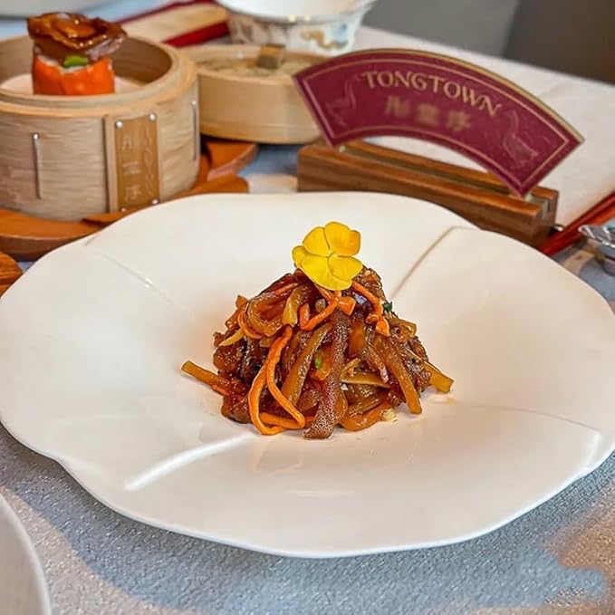 Camping Plates 8-inch Hotel Kitchen Tableware Ceramic Irregular Plate Creative Chinese Club Special-Shaped Lotus Leaf Vegetable Shallow Decorative Plate(9 in)