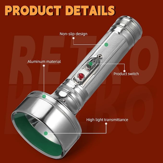 Angoily Flashlight, Vintage Flashlight LED Camping Gear Lantern Battery, 50 Lumens, Treasure Old Retro Handheld Night Searchlight, Water-Resistant and Hiking Worklight, Modern Farmhouse Decor