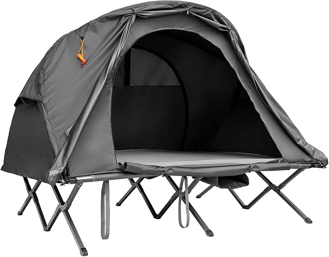 Tangkula 2-Person Tent Cot, 4-in-1 Folding Tent with Waterproof Rainfly, Self-Inflating Mattress & Roller Carrying Bag, Portable Off Ground Elevated Tent with Shoe Storage Pocket & Lamp Hook
