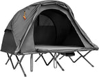 Tangkula 2-Person Tent Cot, 4-in-1 Folding Tent with Waterproof Rainfly, Self-Inflating Mattress & Roller Carrying Bag, Portable Off Ground Elevated Tent with Shoe Storage Pocket & Lamp Hook