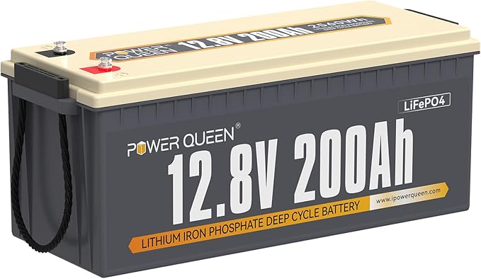 Power Queen 12V 200Ah LiFePO4 Battery with Built-in 100A BMS, 2560Wh Lithium Battery 15000+ Cycles, 10 Years Lifespan, Perfect for RV Trailer Motorhome, Camping, Solar Power System