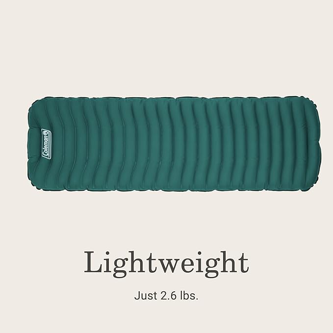 Coleman Inflatable Sleeping Pad Soft & Comfortable with Brushed Knit Surface, Easy Inflatation, Lightweight, Green