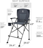 EVER ADVANCED Tall Camping Folding Chair 31", Portable Directors Chair, Bar Height Camping Chair with Carry Bag and Footrest, Armrest, Heavy Duty Supports 300 Lbs Grey