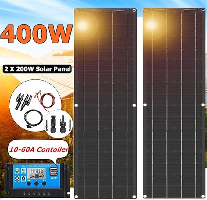Framy High Efficiency Solar Panel 400W 2 * 200W Black Backplane Battery Charger for Car Yacht Boat RV Camping Caravan Home,Solar Panel Kit 20A