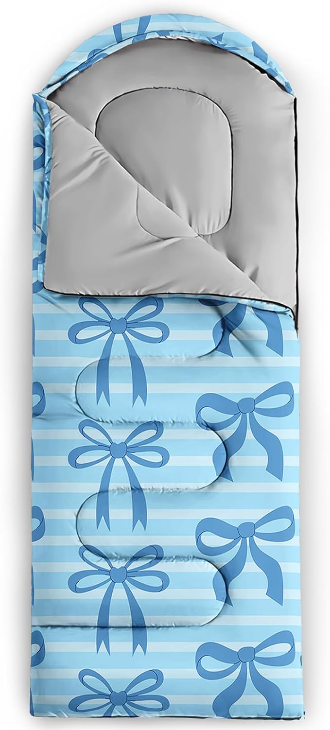 Colorful Bow Sleeping Bag, 3 Season Warm Cool Weather, Hand Drawn Bow Camping Sleeping Bag for Adult, Cute Bowknot Camping Backpacking for Outdoor Traveling Hiking Hunting Gear Equipment