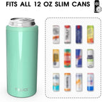 TILUCK Skinny Can Cooler for Slim Beer & Hard Seltzer, Stainless Steel, Doucle-Walled Stainless Steel Insulated Slim Cans, Standard 12 oz (Glitter Aqua)