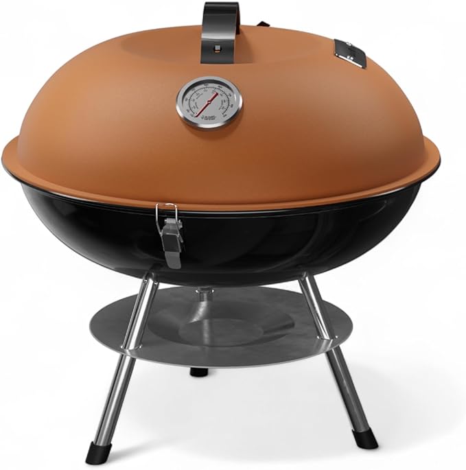 GasOne CG-14T – 14-inch Portable Barbecue Grill with 3-Point Locking Lid for Heat Preservation – Dual Venting System – Small Charcoal Grill for Backyard, Camping, Boat