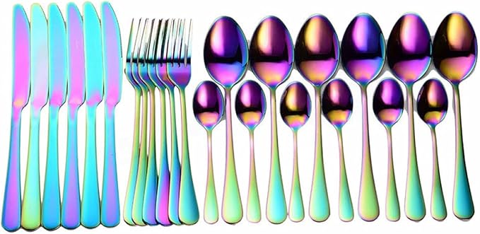Flatware Sets Gold Cutlery Set Stainless Steel Forks Spoons Knifes Full Tableware Utensils Reusable Tableware Sets Dinnerware Set Eco Friendly Stainless Steel
