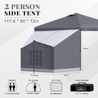 KAMPKEEPER 2 Person Canopy Side Tent, Camping Tent for 10x10 Canopies, Easy Up Cube Tents Gazebo Room with Mesh Window for Camping, Storage, Events(Canopy Not Included)