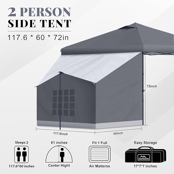 KAMPKEEPER 2 Person Canopy Side Tent, Camping Tent for 10x10 Canopies, Easy Up Cube Tents Gazebo Room with Mesh Window for Camping, Storage, Events(Canopy Not Included)