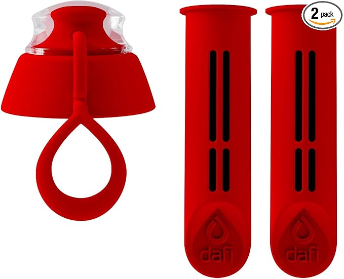 Dafi Water Bottle Filters and Cap Replacements RED | 2-Pack | Last up to 60 Days | Hiking Water Filter, Personal Filtered Water Bottle, Camping Water Filter | BPA-Free | Made in Europe