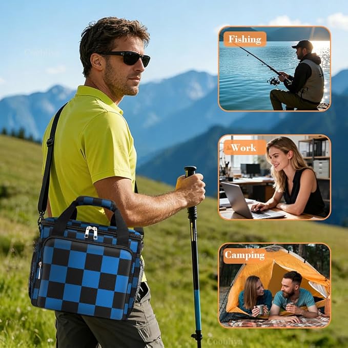 Coobiiya Large Expandable Insulated Lunch Bag Cooler Bag，12-23L Lunch Box for Men Double Deck Leakproof，Heavy Duty LunchBag Cooler Bags for Camping, Travel, Kayaking & Beach