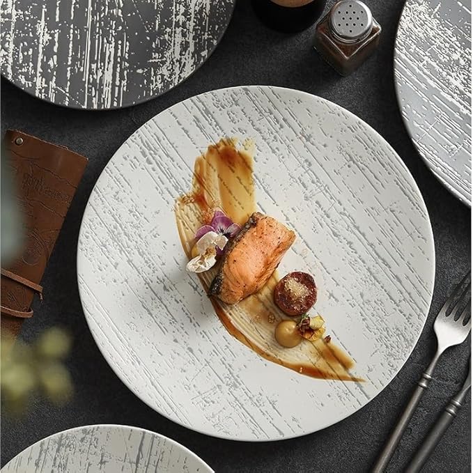Camping Plates Ceramic Dinner Plate Nordic Simple Western Home Hotel Tableware Cold Dish Decorative Plate(8.3inch)
