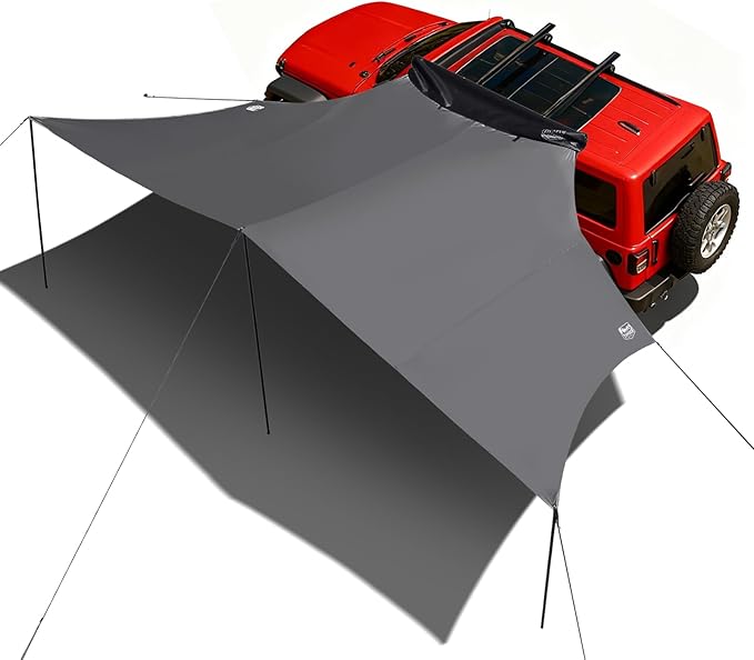 TIMBER RIDGE 19x9.8ft Retractable Car Awning with Blackout Coating, 186ft² Roof Rack Pull-Out Sun Shade Overland Camping, UPF50+ Waterproof Sun Shelter for Vehicle/Truck/Jeep/SUV/Van Grey