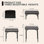 Folding Picnic Table with Storage Net, Matte Black Aluminum Folding Table 23.6" x 15.8", Adjustable Height Max 27.5", Lightweight Portable for Camping Travel Grill Indoor