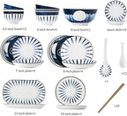 Pottery Tableware,Blue Printed Ceramic Dinnerware Sets Porcelain Combi-Set Dinner Plates Dessert Plates Cereal Bowls Salad Bowls