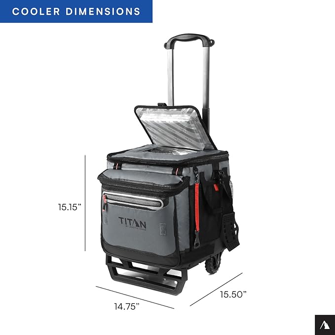 Titan Deep Freeze 60 (50+10) Can Wheeled Cooler - Collapsible Rolling Cooler with Wheels and All-Terrain Cart