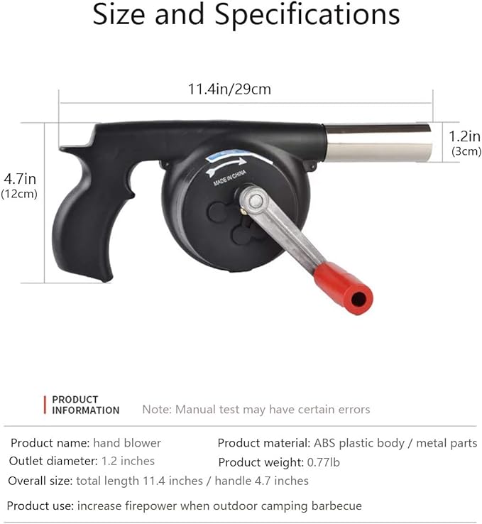 Sunglow Outdoor Cooking BBQ Fan Air Blower，Hand Crank Blowers， Barbecue Fire Bellows for Picnic Camping Stove Accessories