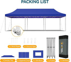 Hoteel 10x30 Pop Up Canopy Tent Heavy Duty with 8 Sidewalls, Waterproof Party Tent, Easy Set-up Commercial Instant Tents with Hand Bag, Rope & Nail, Hexagonal Leg (1-Year Warranty)