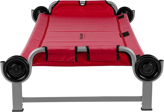 Disc-O-Bed Youth Single Cot Kid-O-Bed with Storage Organizer for Easy Gear Access & Carry Bag Transport, Indoor or Outdoor Use, Red