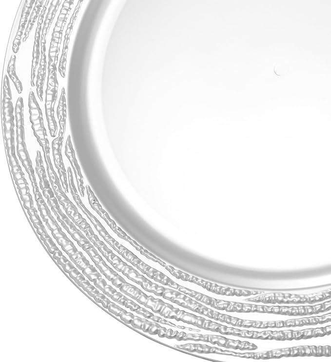 100 PCS Antique Charger Plates Bulk, 13'' Plastic Embossed Dinner Plate Chargers Round Floral Plates for Wedding Decorative Chargers for Table Dinner Kitchen Party Decoration (Silver)