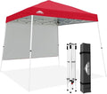 EAGLE PEAK 10x10 Pop Up Canopy Tent with Sidewall, Compact, Portable Slant Leg Instant Sun Shelter for Beach, Sports, & Camping, 10x10 Base 8x8 Top, Red