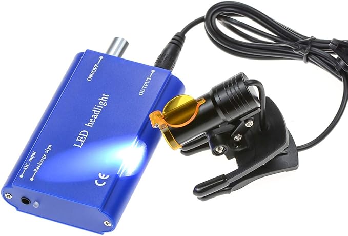 5W Portable LED Dental Headlight Clip On LED light Plastic Clip Headlamp with Filter For Binocular Loupes+ Latest Type Plastic Carry On Battery (Blue)