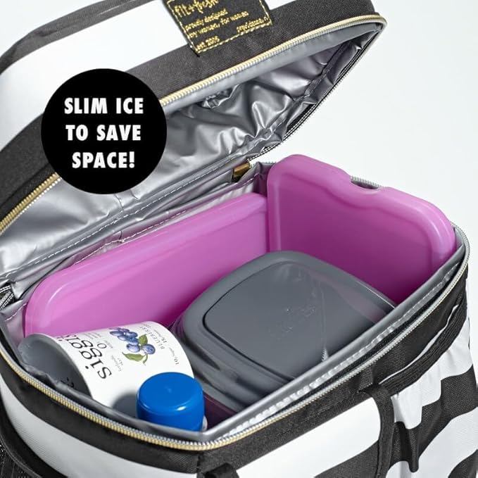 Cool Coolers by Fit + Fresh, Reusable & Long-Lasting XL Slim Ice Packs, Cold Packs for Lunch Boxes, Cooler Accessories for Camping, Beach, Lunch, and Work, Purple | 8 Count (Pack of 3)