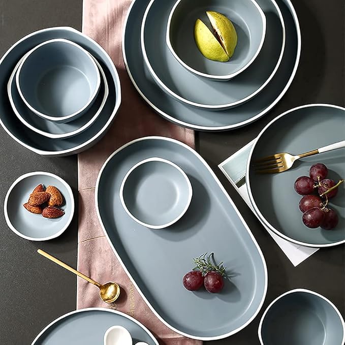 Kitchen Dinnerware Set, Break Chip Resistant Dishes Plates and Bowls | Nordic Simple Solid Color Bone China Tableware for Family Gathering and Gift