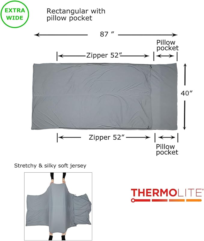 BROWINT Thermolite Sleeping Bag Liner with Zippers for Cold Weather, Lightweight Mummy with Hood & Rectangular Sleep Sack for Adult, Adds Warmth, Thermal Travel Liner, All Season