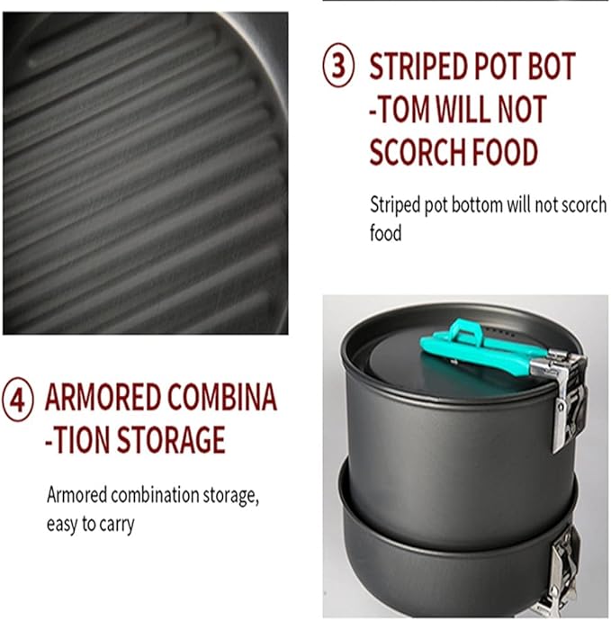 Outdoor Camping Tableware Set Backpacking Picnic 2 Pot 1 Frypan 1 Kettle Alumina Cookware Folding Cooking Set