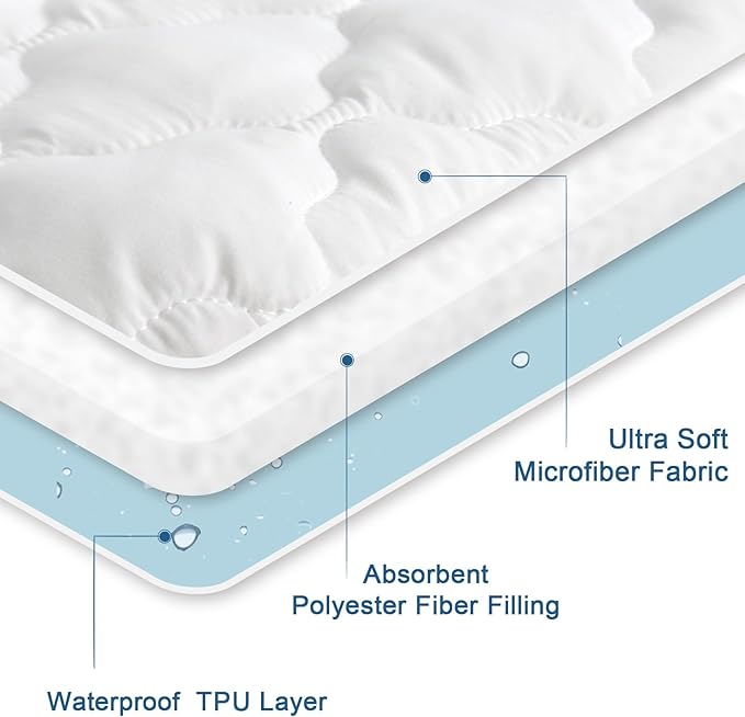 2 Pack King Mattress Protector Pad Waterproof Quilted, Breathable & Cooling King Size Mattress Cover Protector Fitted with Deep Pocket Up to 18", (White)