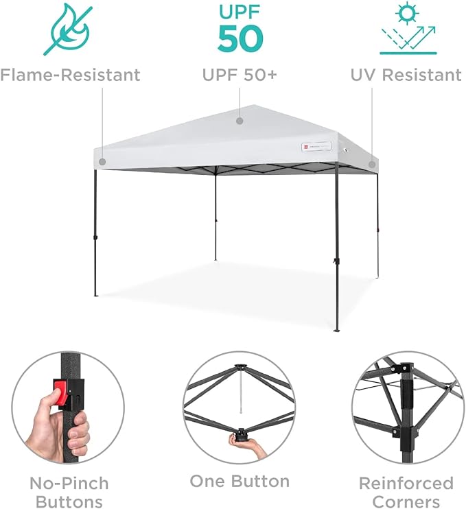 Best Choice Products 8x8ft Pop Up Canopy Tent, Outdoor Shade, 1 Person 1 Minute Set Up, Carry Case, 4 Weight Bags - White