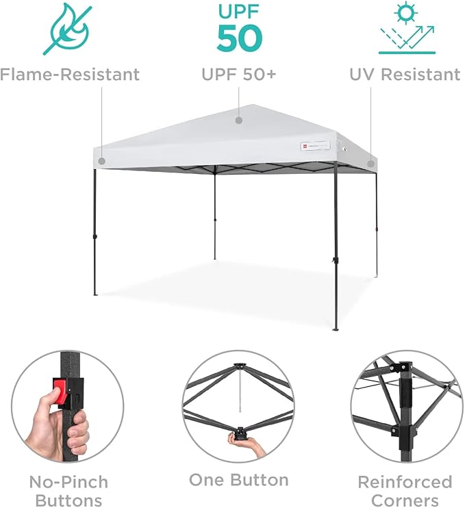 Best Choice Products 12x12ft Pop Up Canopy Tent, Outdoor Shade, 1 Person 1 Minute Set Up, Carry Case, 4 Weight Bags - White