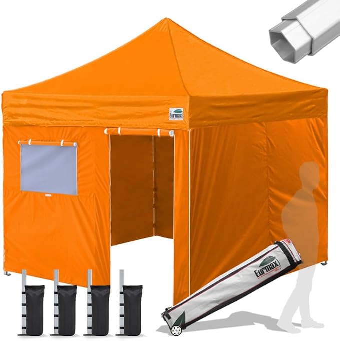 Eurmax USA Professional Pop up Canopy Wedding Party Tent Instant Outdoor Gazebo with Side Walls Aluminum Frame Commercial Grade Bonus Roller Bag(Orange)