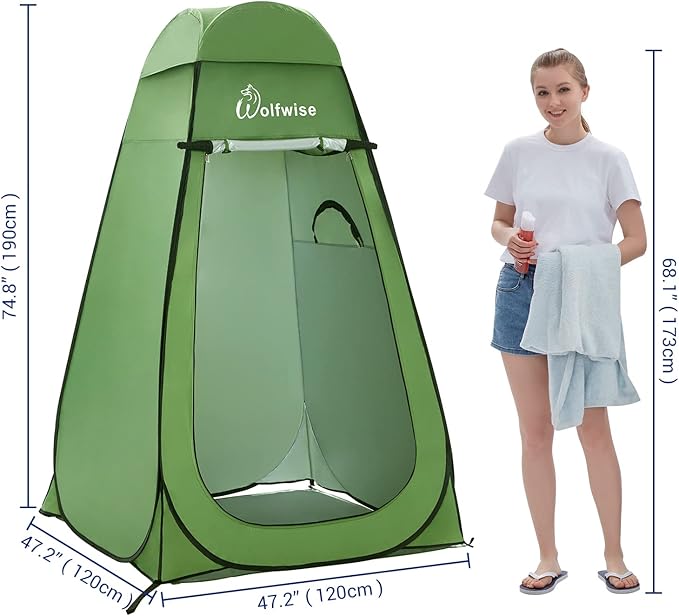 WolfWise Pop Up Changing Tent for Beach, Camping Portable Shower Tents, Outdoor Privacy Bathroom, Change Dressing Clothes Tent Pop Up Instant for Camp, Toilet, 6.2ft/6.6ft/6.9ft High