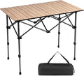 Camping Table Folding Portable Camp Aluminum Fold Up Lightweight Roll Up Table Adjustable Height with Carry Bag Indoor Outdoor for Camping, Picnic, Backyard, BBQ, Patio, Wood Grain