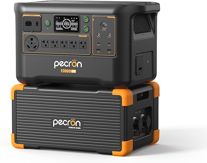 Pecron Portable Power Station F3000LFP with 3840Wh EP3800-48V Extra Battery, 3072Wh Solar Camping Generator, 3600W Solar Generator for RV, Home Use, CPAP (Total 6912Wh Generator Kit)