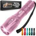 GORILLA GRIP Powerful LED 750 FT Water Resistant 5 Adjustable Mode Tactical Flashlight, High Lumens Ultra Bright Battery Life Zoom Flashlights, Small Camping Car Mini Flash Light Accessories, Pink