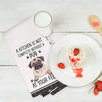 2Pcs Funny Dog Kitchen Towels 24x14 Inch, Cute Pug Waffle Weave Dish Towels for Kitchen Home Farmhouse, White Absorbent Microfiber Hand Tea Towel, Pug Gifts for Pug Lovers Women