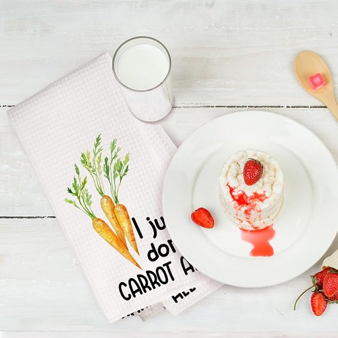 4Pcs Funny Kitchen Towels 24x14 Inch, Carrot Corn Beans Artichoke Waffle Weave Dish Towels for Kitchen Farmhouse Decor, White Absorbent Microfiber Hand Tea Towel, Housewarming Gifts for Women Mom