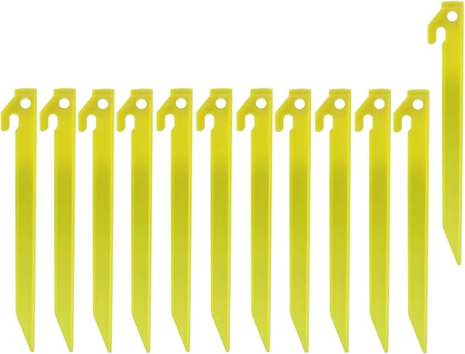 Hordion 12 Pack Plastic Tent Stakes, 9 Inch Heavy Duty Beach Tent Pegs Canopy Stakes for Camping Backpacking Gardening, Yellow