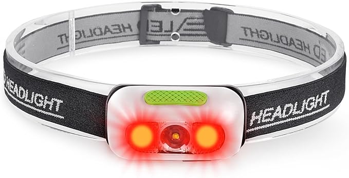 500 Lumen Rechargeable Headlamp, 5 Modes with Red Light Head Lamp, IP54 Water-Resistant Adjustable Strap Head Light for Adult Running, Camping, Cycling-White