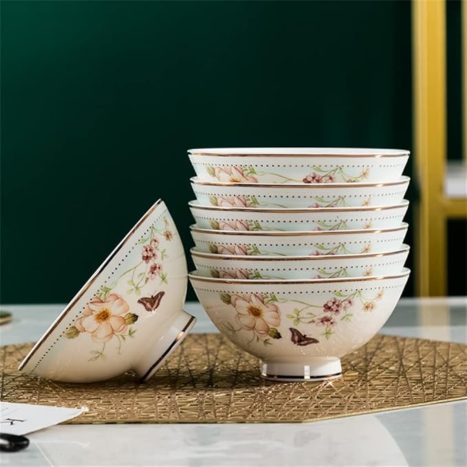 Kitchen Bowl and Plate Set Household Bowl and Plate Ceramic Bone China Tableware Bowl and Plate