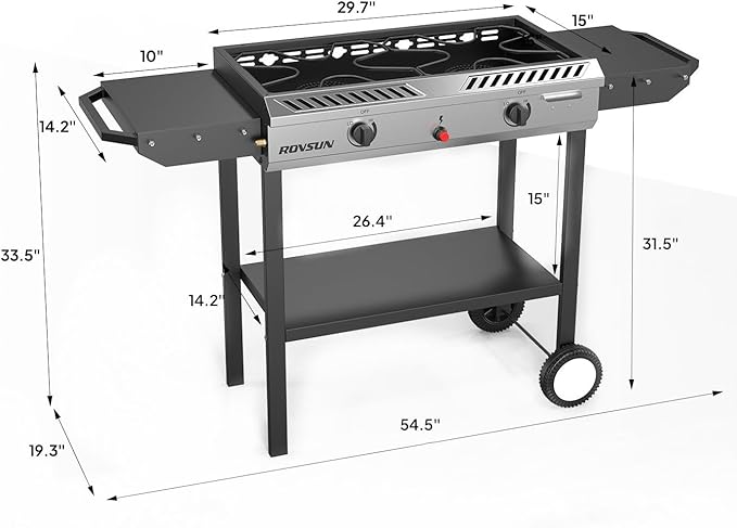 ROVSUN 2 Burner Propane Stove with Auto Ignition, 150,000 BTU Gas Stove with Side Shelves, Rolling Wheels & Regulator for Home Outdoor Backyard Camping Cooking Frying Brewing Canning