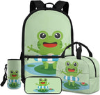Kids Backpack with Lunch Box Water Bottle Bag Pencil Case Large Capacity Cute Frog Backpack for School Boys Backpacks 8-12 Years Old Kindergarten Elementary Mochilas Escolares Para Niños