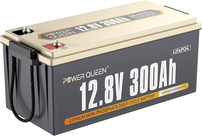 Power Queen 12V 300Ah LiFePO4 Battery, 3840Wh Lithium Battery with 2560W Power Output, Up to 15000+ Deep Cycles, BMS Protections for Solar, RV Motorhome, Marine, Off-Grid