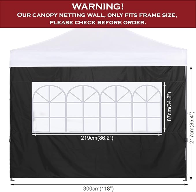 COOSHADE Instant Canopy SunWall 10x10 Canopy SideWall for Pop up Canopy Tent, 1 Pack Sidewall with Church Window Only, Black